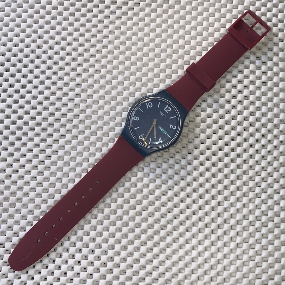 Burgundy Watch Band (Strap Only) - fits Swatch New Gent model